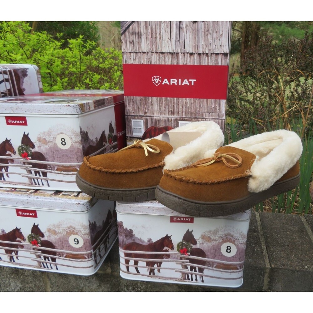 *NEW Womens Brown Ariat Ivy Moccasin Tin Bedroom Shoes, 8